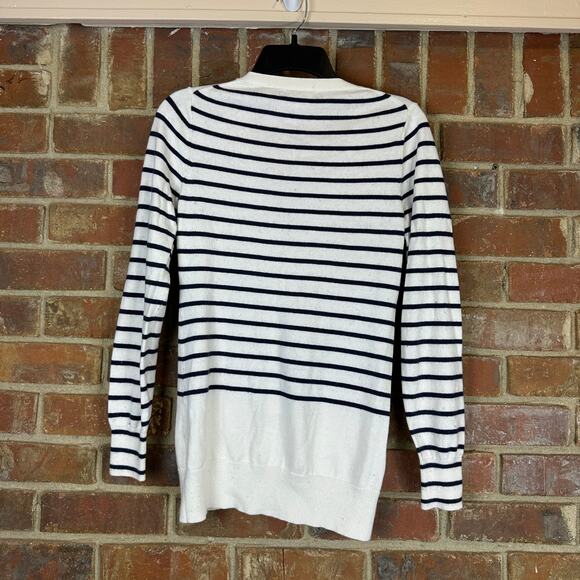 Banana Republic White/Black-Striped Button-up V-neck Cardigan Cashmere - Size S - Picture 3 of 10